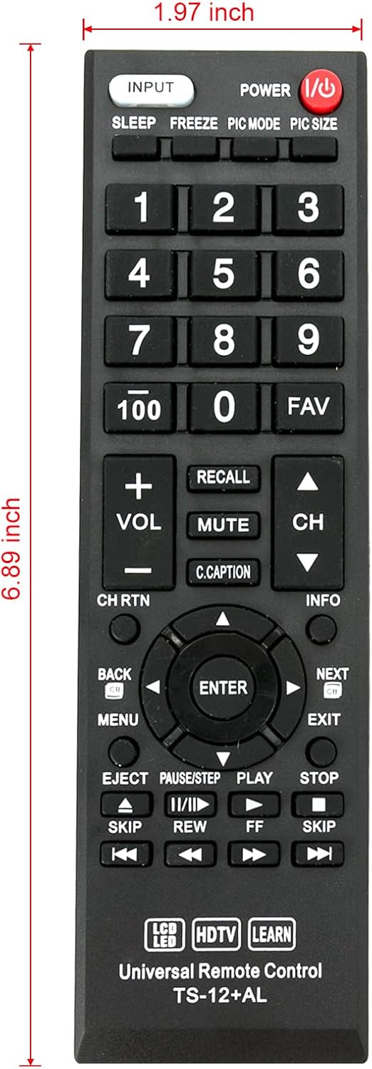 Dimensions of the VINABTY universal remote control