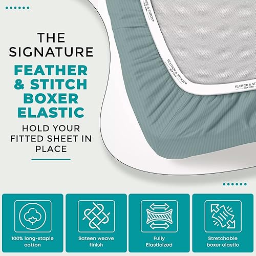 Miniatura 2 de Feather & Stitch New York Sábana bajera ajustable de 1 pieza, tamaño matrimonial, 100% algodón, bolsillo extra profundo de 18 pulgadas, 500 hilos de