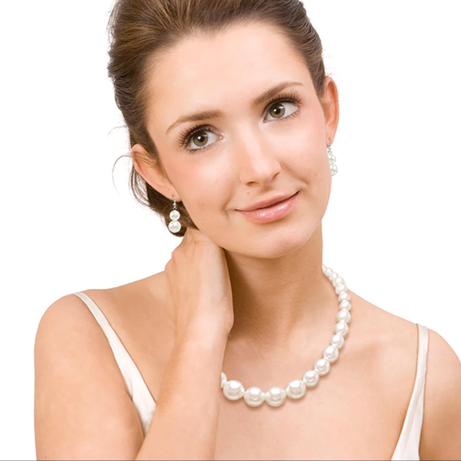 Pearl Choker Necklace for Women Faux Pearl Beads Strand Necklace Earring Set Costume Jewelry