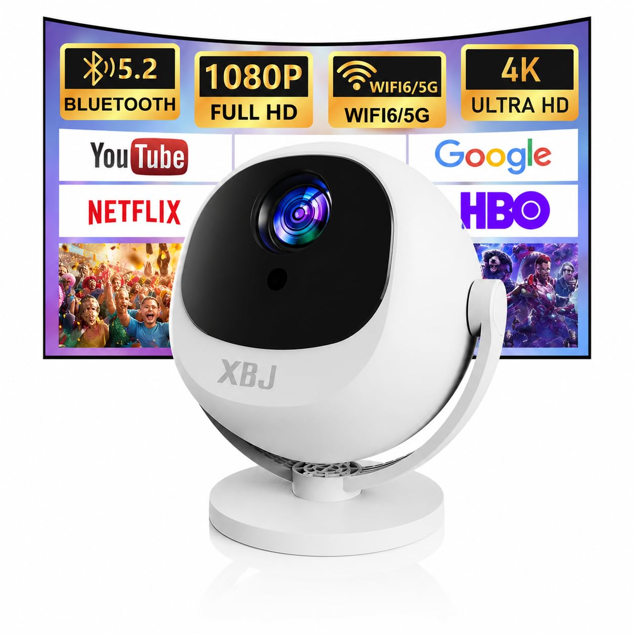 XBJ Mini Projector with WiFi 6 & Bluetooth 6.0