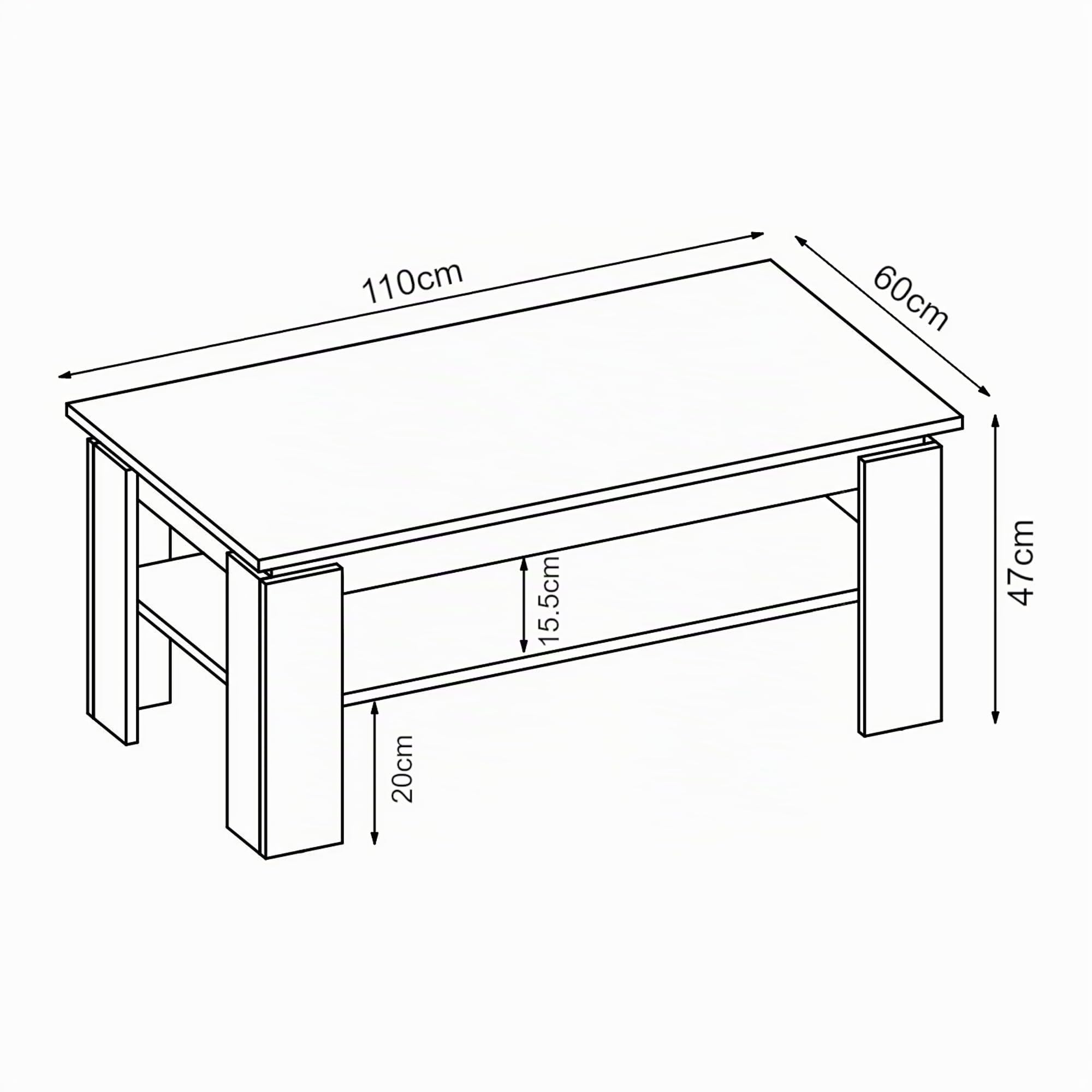 [en.casa] Mesa de Centro Krirdfjos Rectangular Mesa Baja con Estante para Salón Mueble Auxiliar Estructura Estable 110 x 60 x 47 cm - Antracita/Roble Zafiro