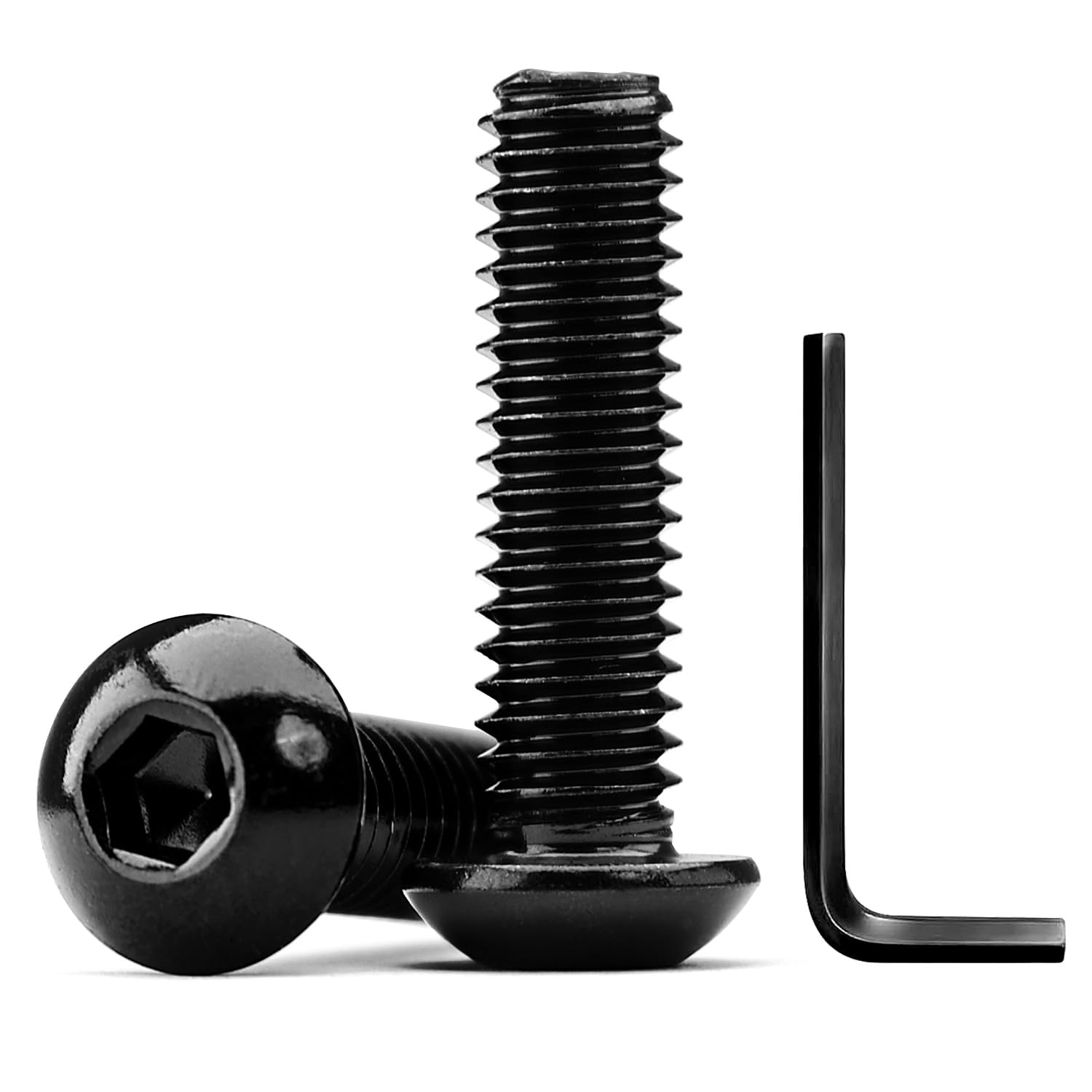 1/4-20 x 3-1/2 Button Head Socket Cap Screws, Stainless Steel 18-8(304), Black Oxide, Allen Hex Drive, Full Thread, 20 PCS (with Hex Spanner)