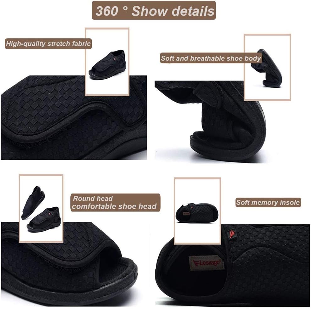 W&LESVAGO Extra Wide Open toe Diabetic Sandals for Men, Adjustable Width Edema Shoes, Comfortable Men Slippers for Elderly Swollen Feet - Image 6