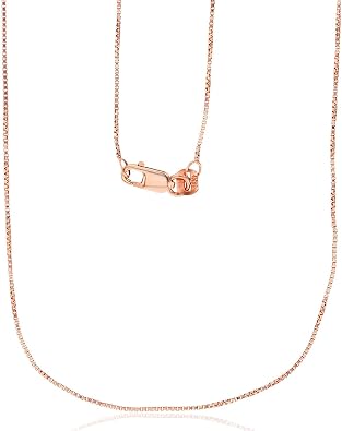 DECADENCE 14K Yellow, White or Rose Gold Solid 0.60mm-0.75mm Box Chain with Lobster Claw Clasp | Italian Gold Necklaces | Gold Box Necklaces for Men and Women