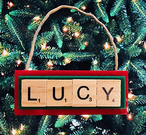 LUCY Christmas Ornament Puppy Dog Name Cat Pet Scrabble Tiles