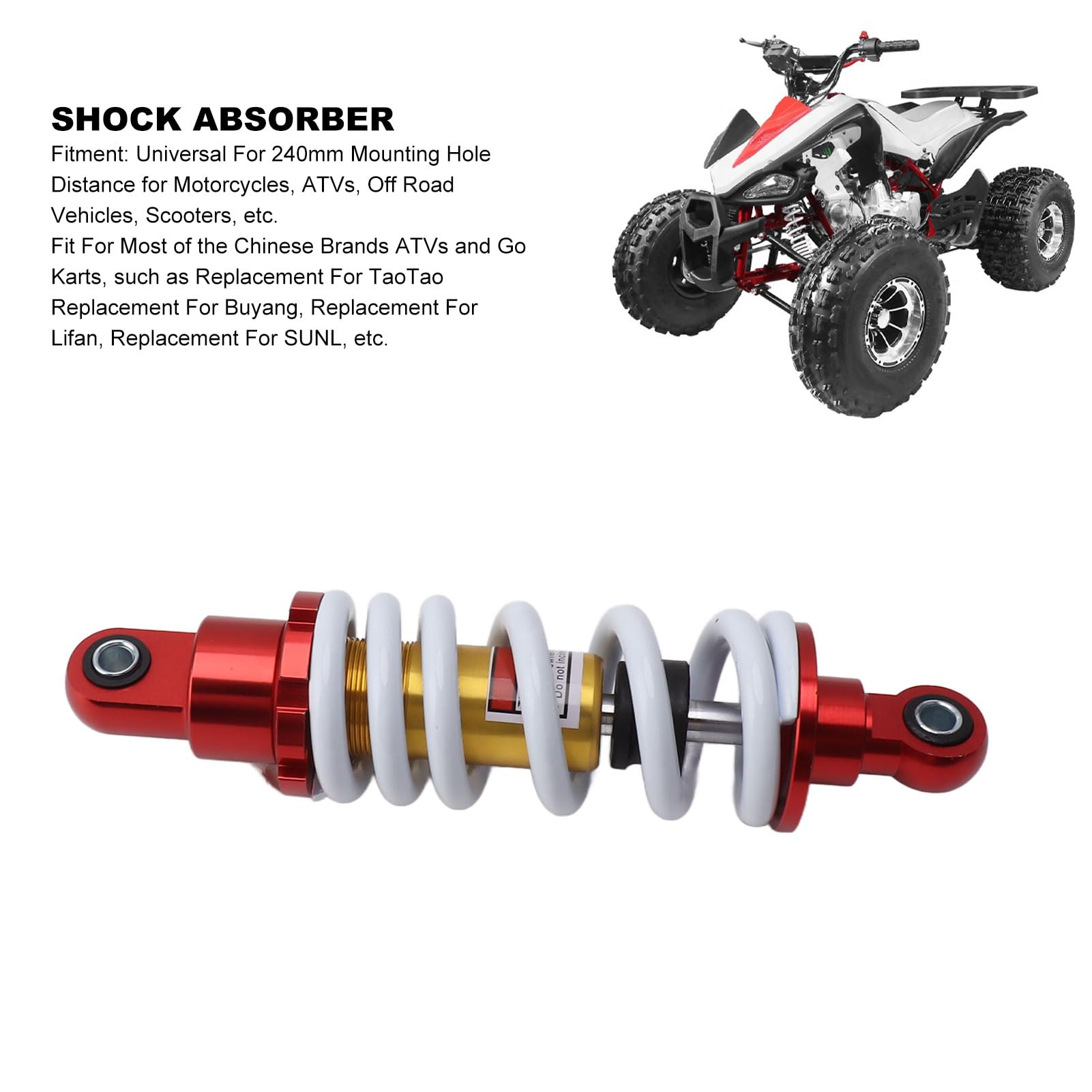 Amortisseur de fosse, distance entre les trous de 240 mm, 240 mm x 12 mm, moto tout-terrain, ressorts hélicoïdaux complets, suspension à jambe de force, couleur noire, L