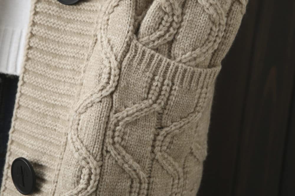 EIBA Cardigan Mujer,Cárdigans De Punto con Capucha para Mujer Vintage De Longitud Media Gris Raya Ondulada Botón Jacquard Suéteres Delanteros Abiertos Cárdigan Otoño Invierno Espesar Abrigo Básico