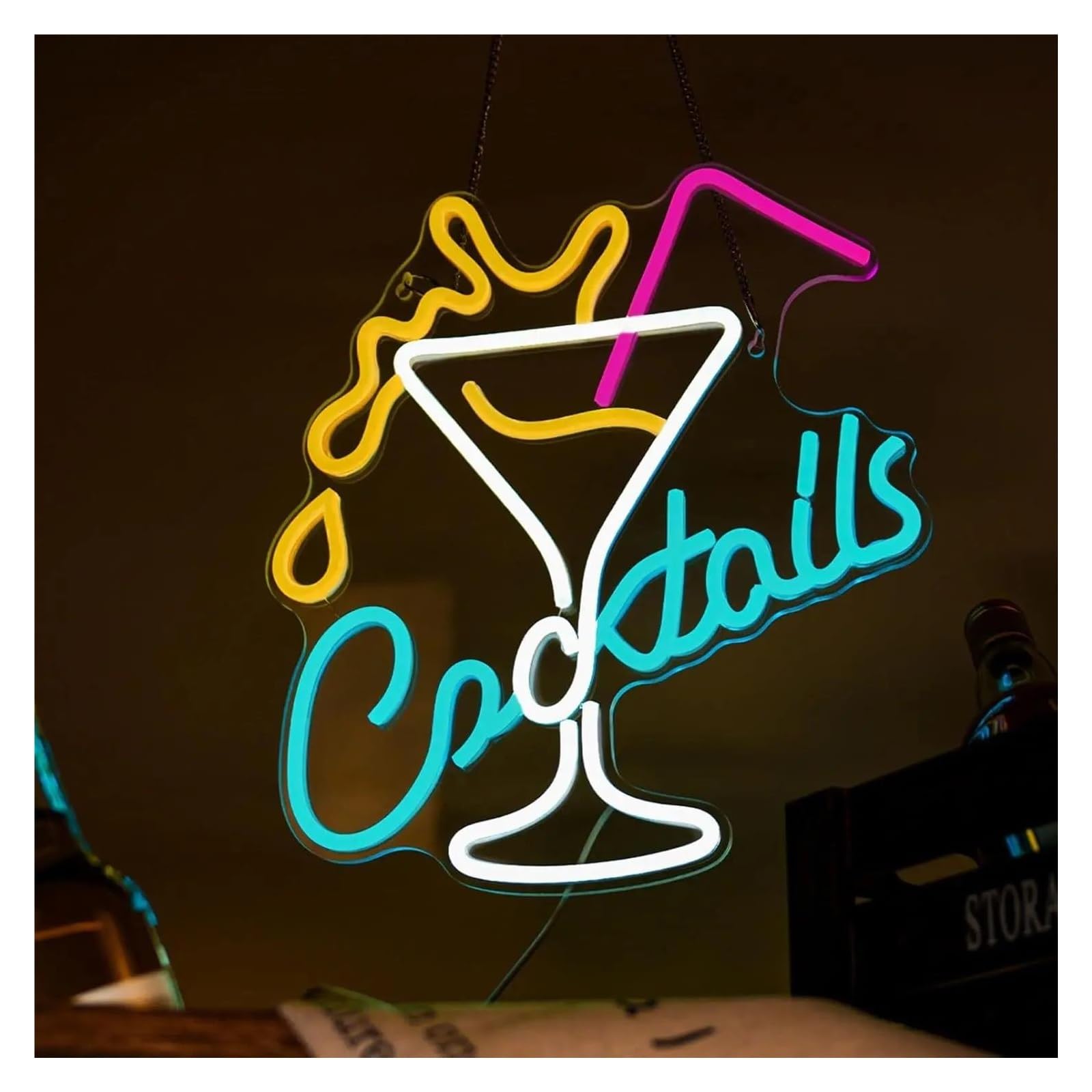 LEMST Sign Lamp Cocktails Neon Light -USB Powered,Adjustable Brightness,for Home Bars,Lounges,Party Decor 32.1x38.4cm