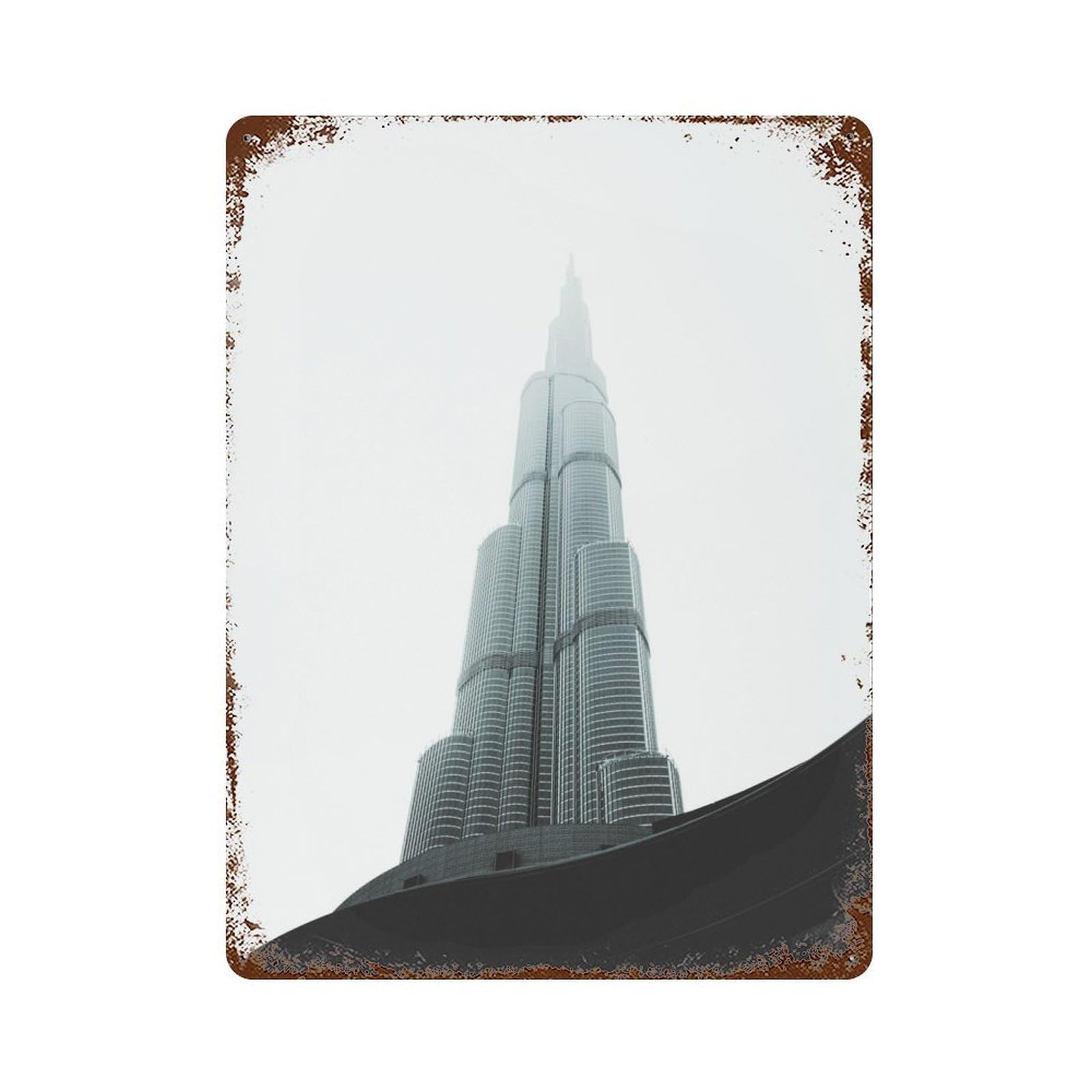 Garage Style Burj Khalifa Vintage Rust Metal Sign 15.7"x11.8", Vintage Wall Decor for Bar And Workshop