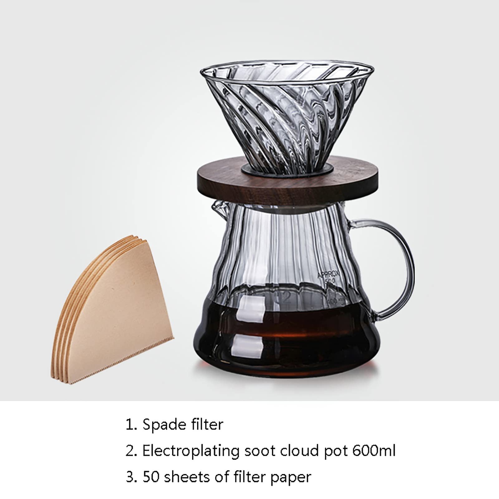 HMTE Cafetera de Vidrio para Verter, Juego de cafetera para Verter, cafetera de Goteo, cafetera de Mano Reutilizable, hogar, Viajes, al Aire Libre (20.28 oz/600 ml) (Color : B) (C)