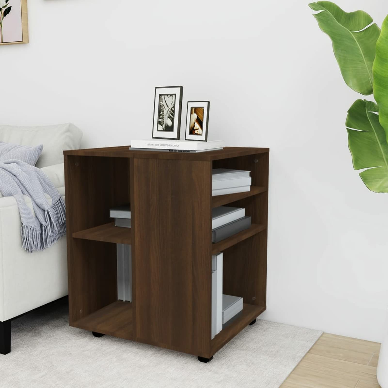Armadietto con Ruote Rovere Marrone 60x53x72 cm in Legno,Carrello Porta Stampante, Mobiletto con Ruote, Supporto per Stampante in Legno, Classificatore per Documenti per Studio, Ufficio