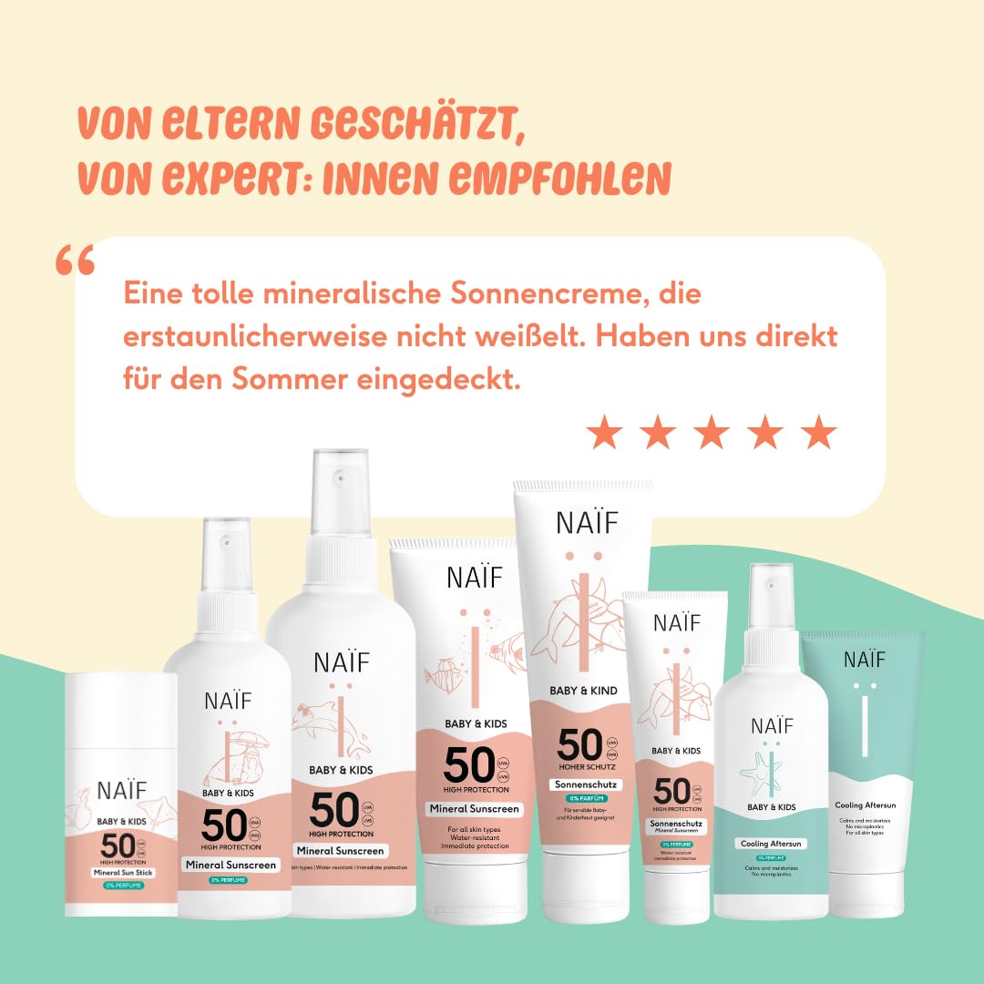 Naïf Crème Solaire Minérale Bébé & Enfant SPF 50 – Parfum doux, sans octocrylène, protection UVA/UVB, résistante à l’eau, testée dermatologiquement, sans microplastiques – 30 ml
