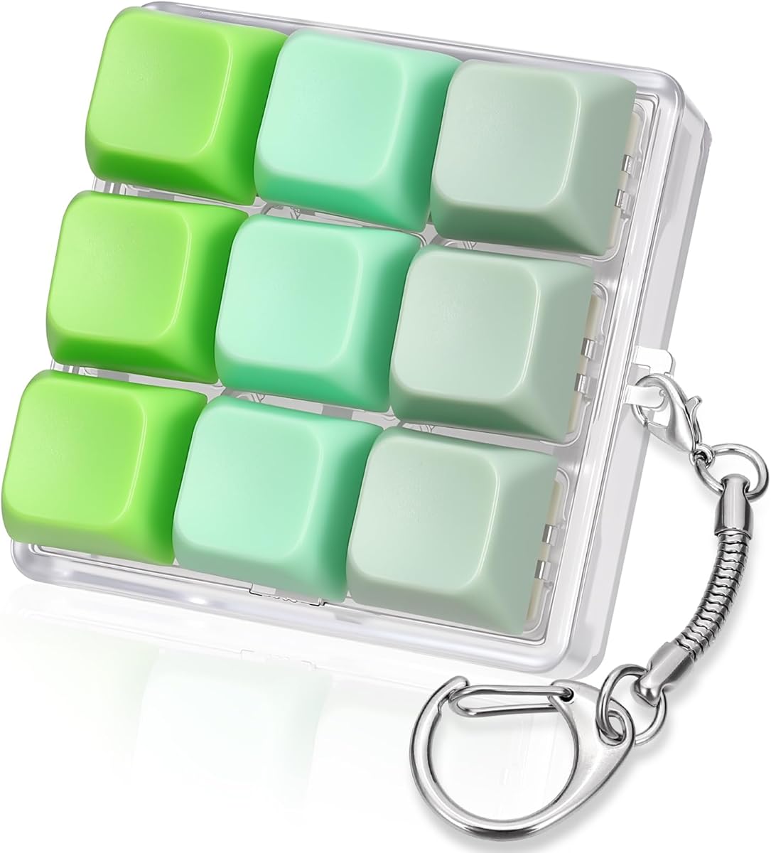Keyboard Fidget, 9-in- 1 Keyboard Keychain Push Bubble Sensory Fidget Keychains, Anxiety and Stress Relief Gifts for Adults Friends (3 Different Green Colors)