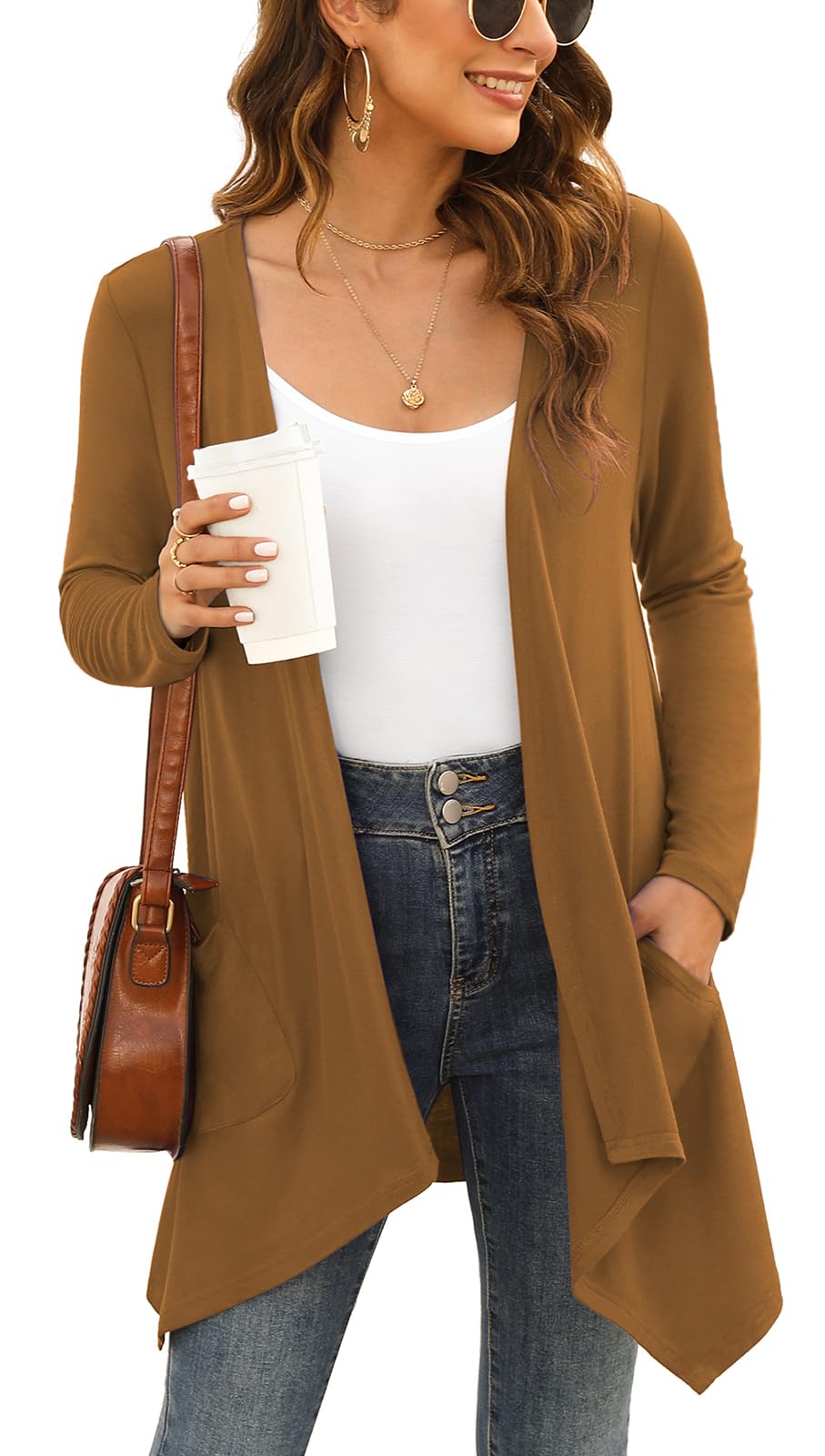 Wiwclo Veryoung Short Sleeve Cardigans for Women Casual Drape Open Front Lightweight Summer Cardigan with Pocket High Low Hem