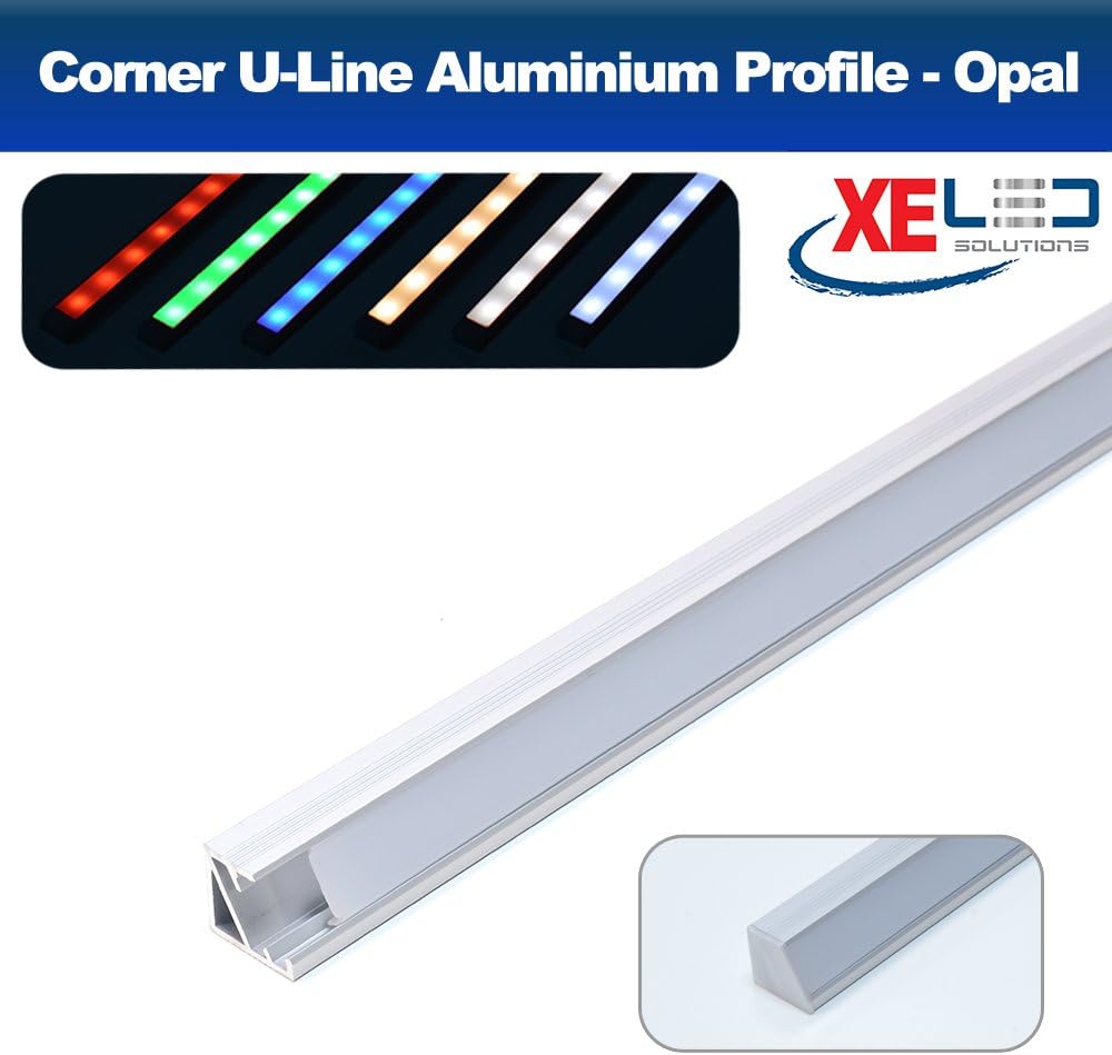 2 Meter Corner U-Line Aluminium Profile with Opal Diffuser for Flexible LED Strip
