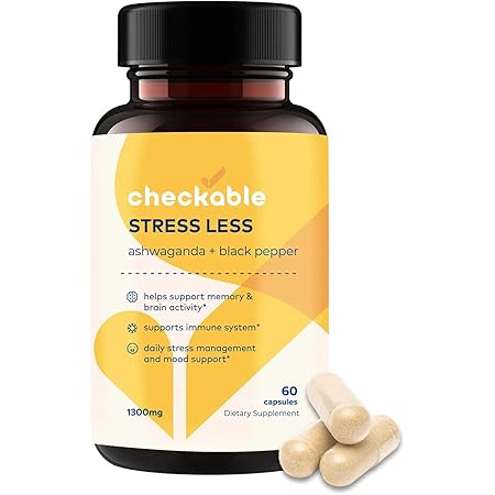 Checkable Health Ashwagandha Supplements - Naturally Supports Improvement for Mood, Immune Health, Memory, and Focus - 1310 mg of Organic Ashwagandha and Black Pepper - 60 Capsules