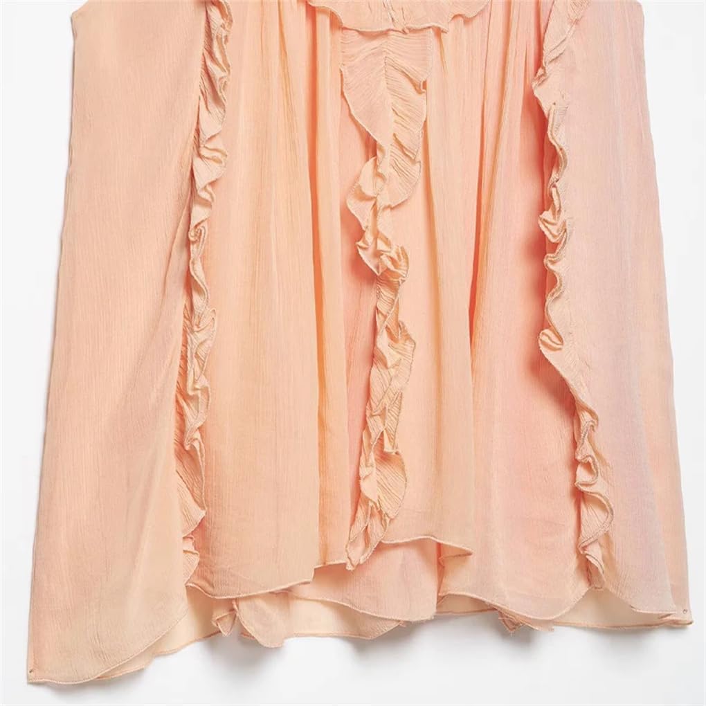 Women's Ruffled Pleated Vest Vintage V-Neck Sleeveless Vest