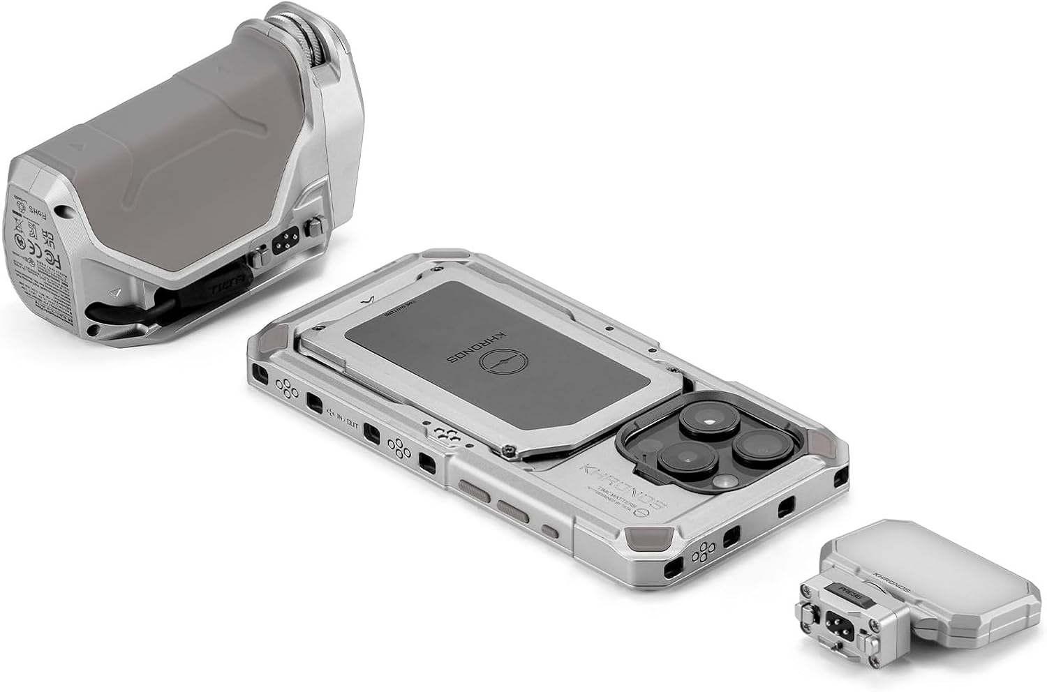 Tilta Khronos Basic Kit Compatible with iPhone 15 Pro - Titanium White | Includes Case, Mini LED Light, and Focus Handle | Mobile Filmmaking System