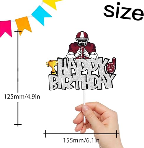 Miniatura 4 de Decoración para cupcakes de postre con purpurina roja, 6 piezas y un jugador de fútbol, pelota de rugby, trofeo deportivo, decoración temática de