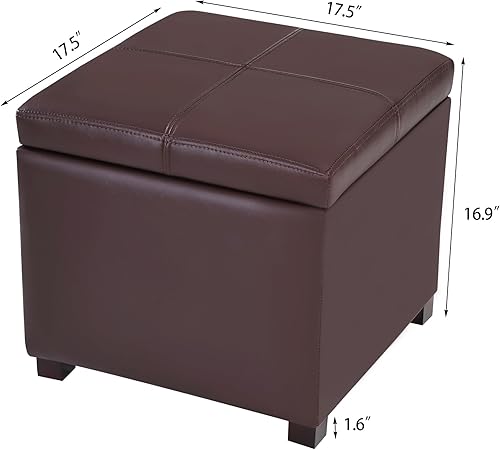 Vista 34 de Asense Otomana cuadrada de almacenamiento, reposapiés tapizado de piel sintética con patas de madera negra, marrón