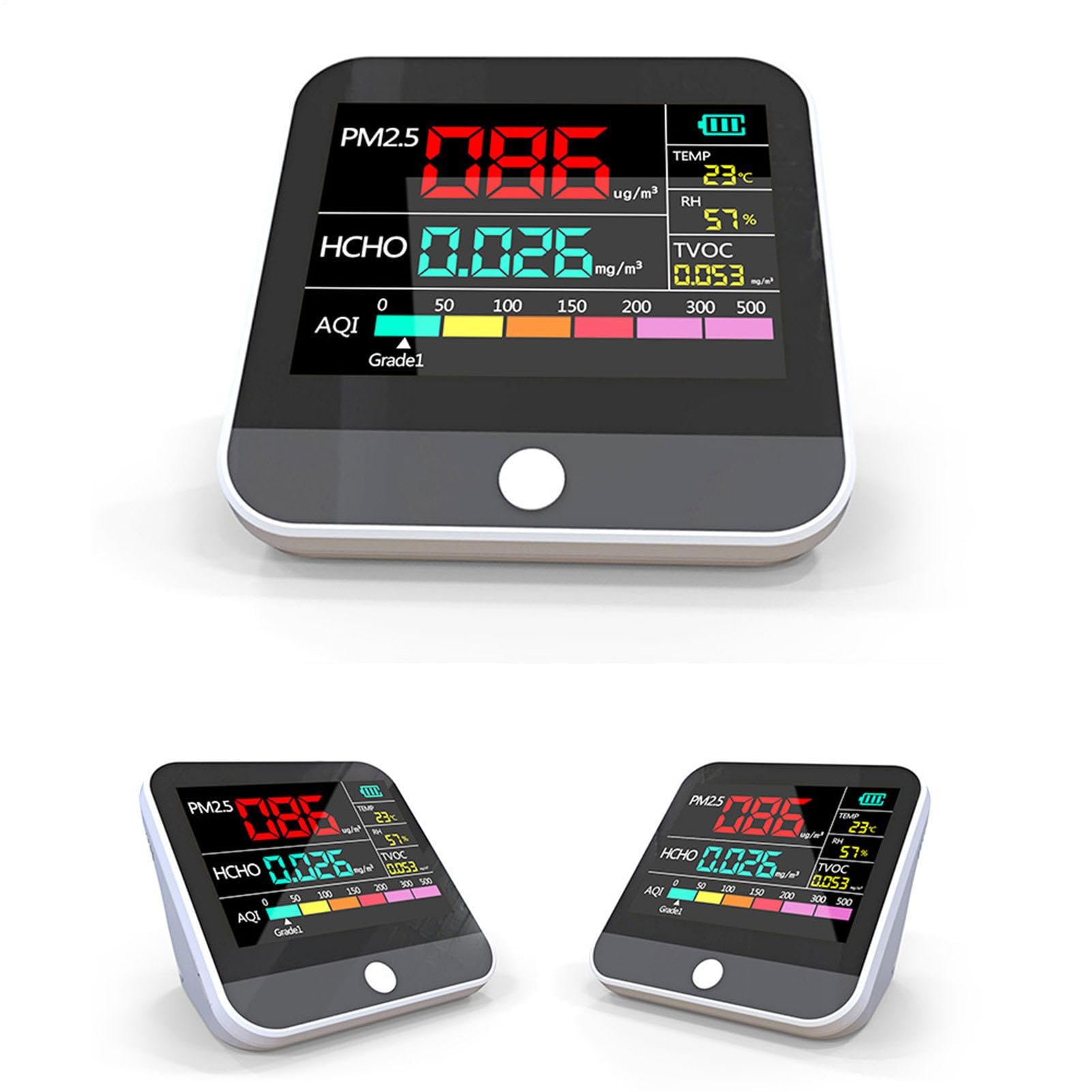 Monitor De Calidad Del Aire Interior - Detector PM2.5 TVOC HCHO De 9x9x5 | Cm, Ventilador Con Sensor De Polvo, Batería De Litio Recargable | Medidor De Contaminación Del Aire En El Aula, Oficina En Ca
