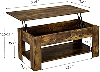 Vista 3 de Yaheetech Mesa de centro elevable con compartimento oculto y estante de almacenamiento, mesas centrales para sala de estar, oficina, sala