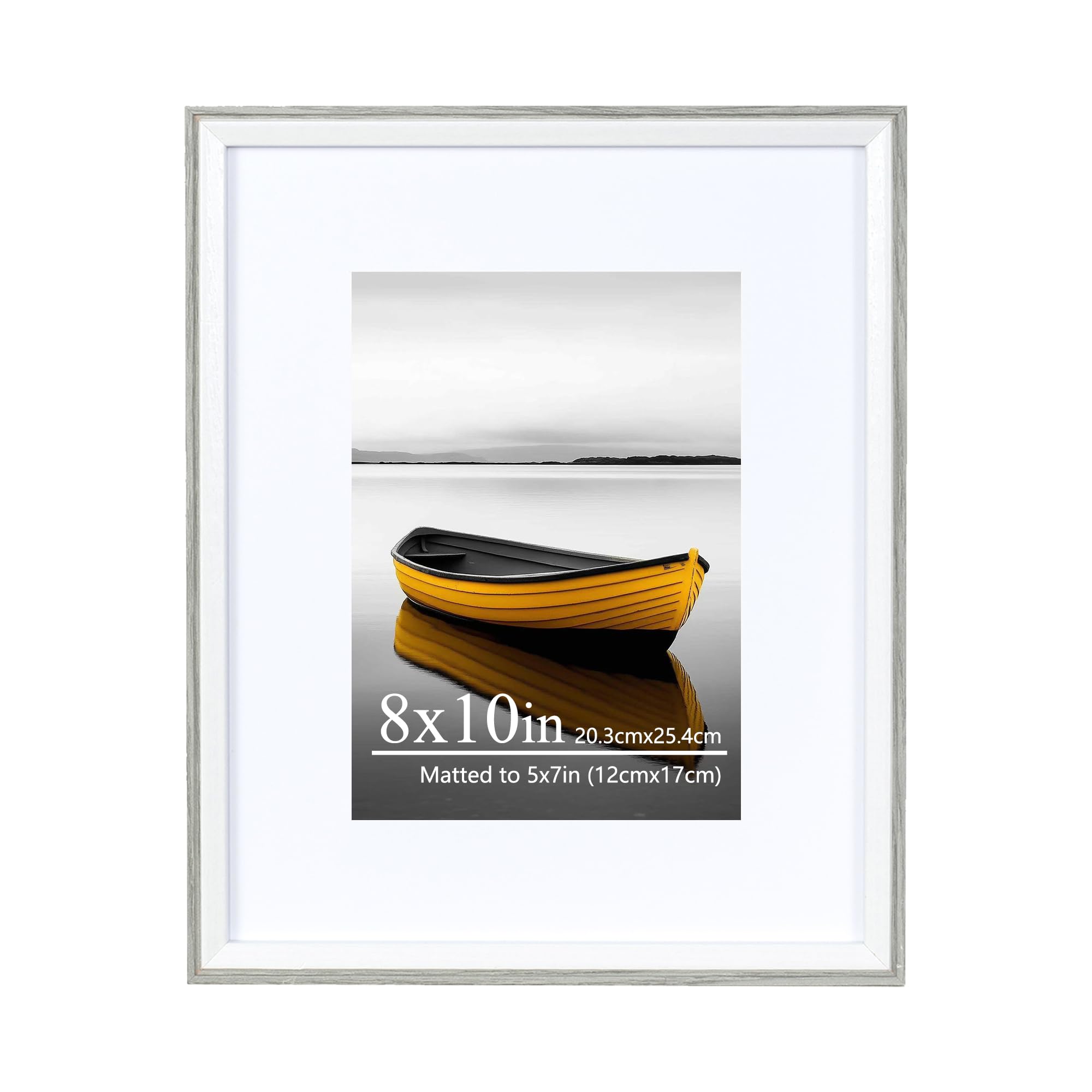 Baoee 8x10 Grey white Two Tone Picture Frame，photo frame with acrylic glass,Poster Frame