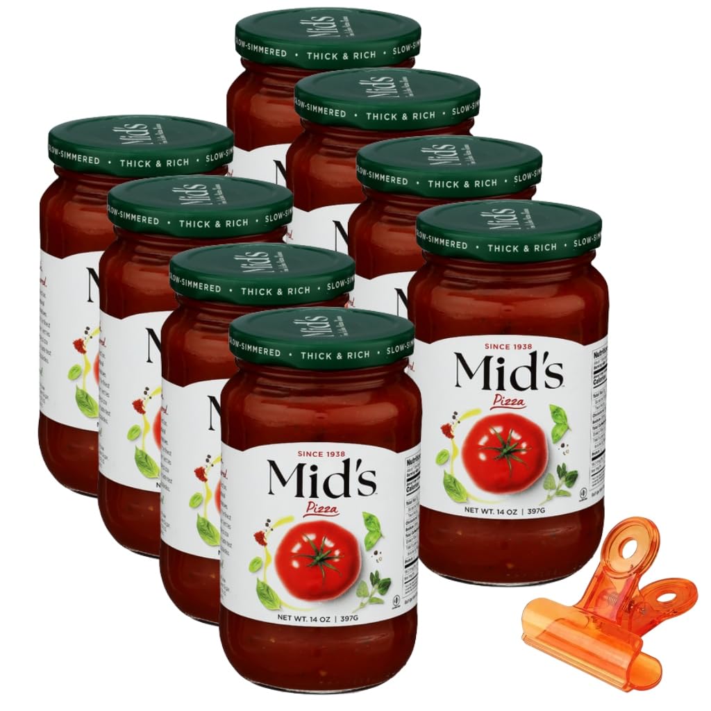 Mid's Pizza Sauce 14 Ounce – Jars for Homemade Dough and Crust – Ideal with Cheese, Seasoning and Cauliflower – Sauces with Food a Random Item – Pack of 8