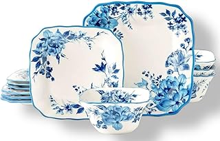 Pioneer Woman Delilah 12-Piece Vintage Blue Floral Stoneware Dinnerware ...