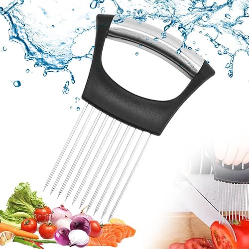 Nuevo soporte para rebanar cebolla de acero inoxidable, soporte de cebolla para rebanar, cortador de verduras de limón, herramienta auxiliar para