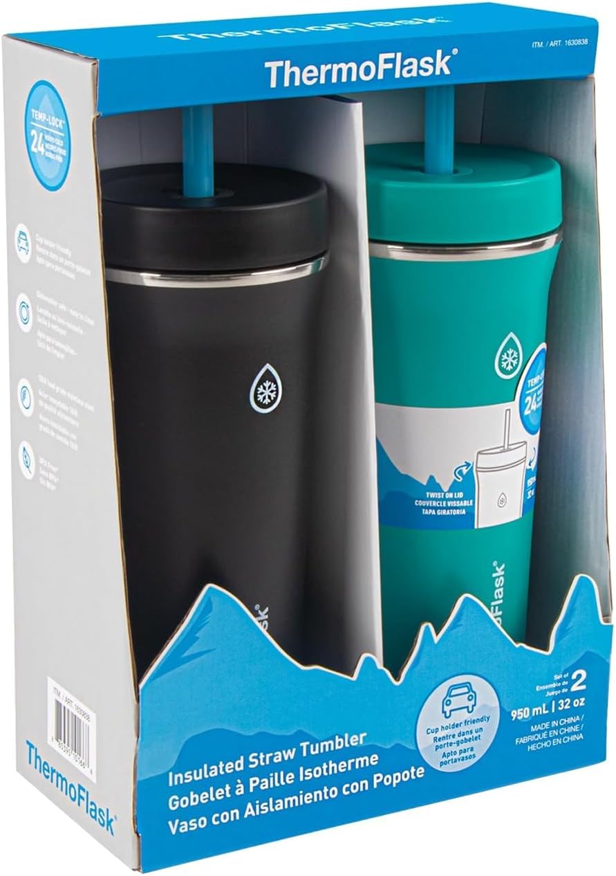 Thermoflask 32oz Insulated Standard Straw Tumbler, 2-Pack (Purple&Gray) (2, 9x12)