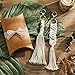 Nosiny 24 Pieces Boho Macrame Keychains Bulk Mini Cute Handcrafted Tassel Keychain Macrame Bag Charms Aesthetic decor with Tassel for Women Car Key Purse Phone Wallet Party Supplies, Beige