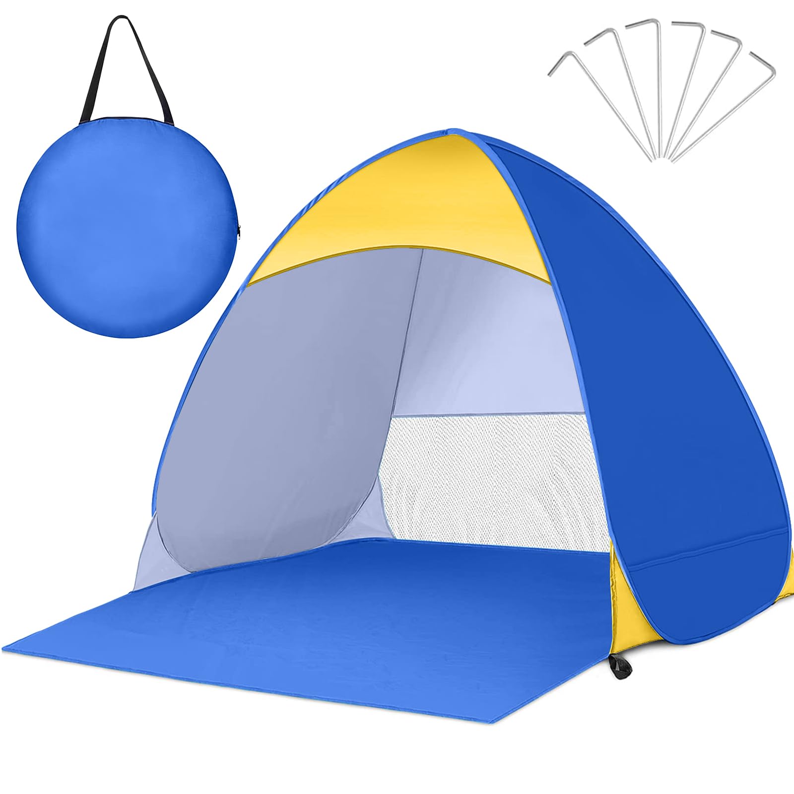 Tenda da Spiaggia Pop Up con Protezione UV 50+, Tenda Ombreggiante Leggera Antivento e Antisabbia per 2-3 Persone, Ideale per Vacanze in Famiglia, Pieghevole con Custodia da Trasporto - Blu