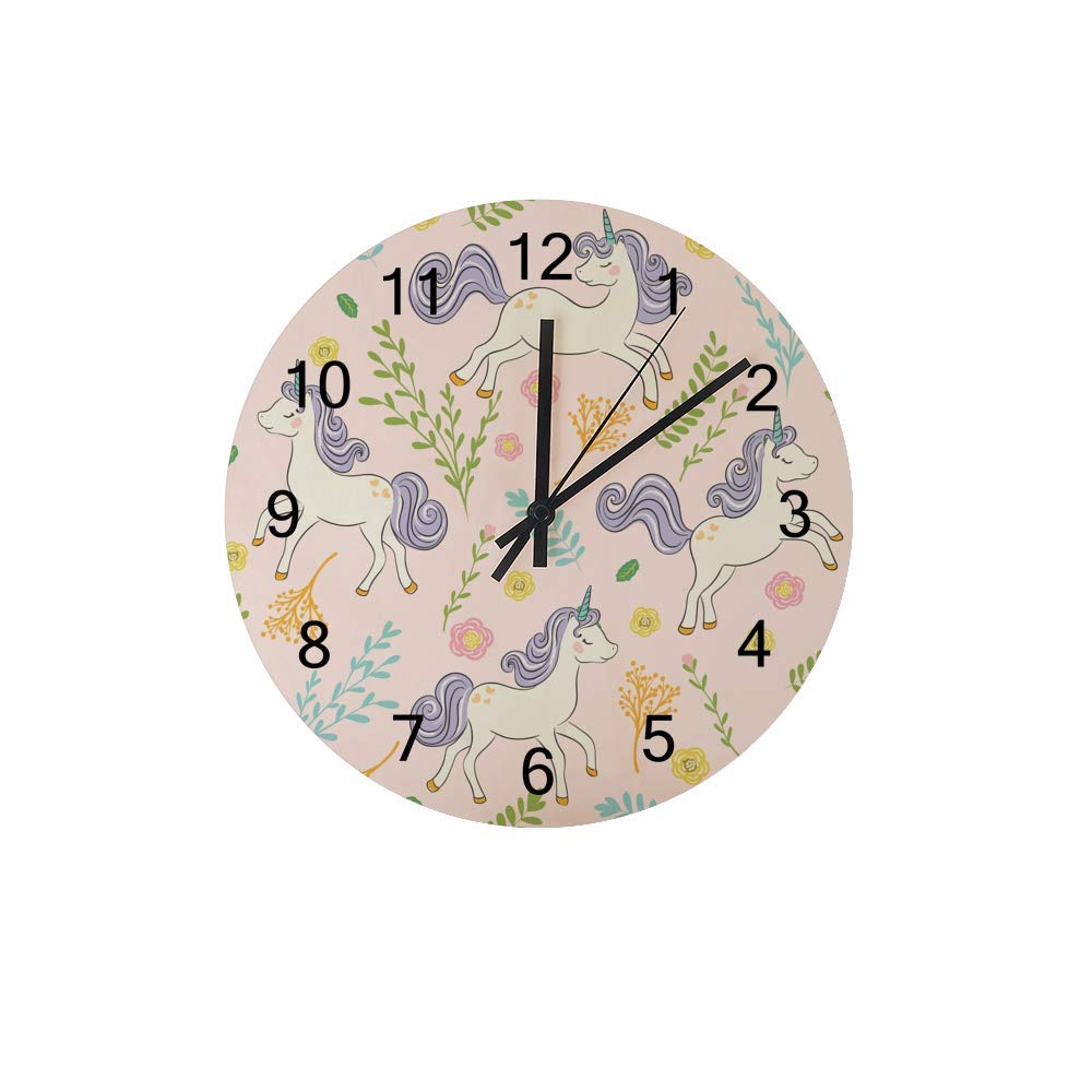 Horloge murale rose en bois motif licorne pour la décoration du salon ou d'un bureau calme