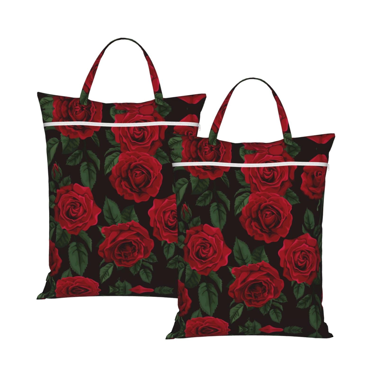 Esnaiuvcd 2Pcs Red Rose Print Travel Laundry Bag,Small Laundry Bags For Travelling, Dirty Clothes Storage Organizer For Gym, Camping, Dormitory(1/2Pcs)