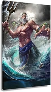 Poseidon Wall Art Greek Mythology Poster Framed Canvas Artwork Ancient Greek Poster Painting For Wall Decorations Living Room Framed (12x18 inch)