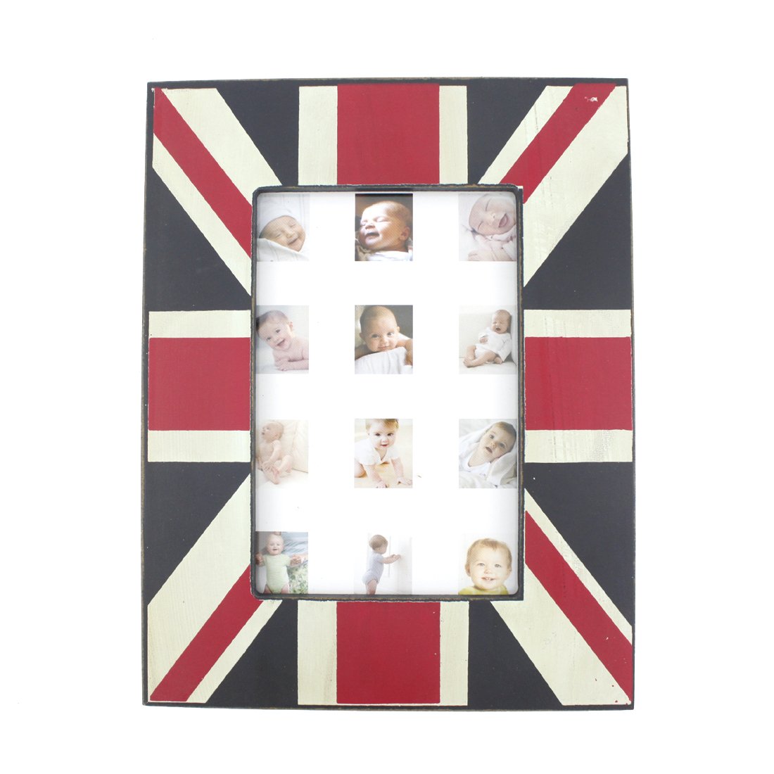 Wood Table Top UK National Flag Theme Family Picture Photo Frame with Glass Front for Home Decor (4x6)