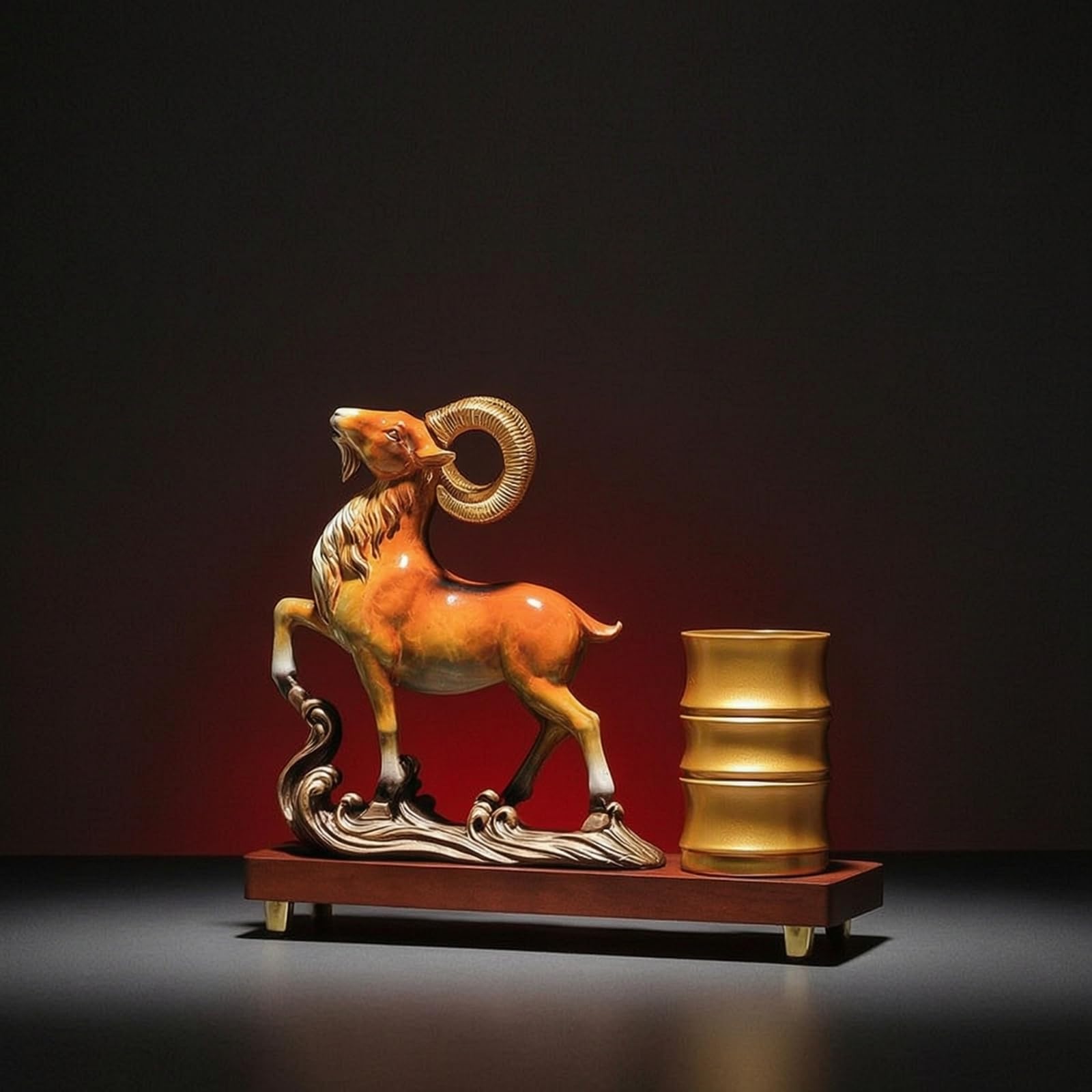 Gralara Portapenne da Scrivania con Scultura Decorativo Portamatite Elegante Organizzatore per Professionisti, Collezionisti, Rosso Laccato