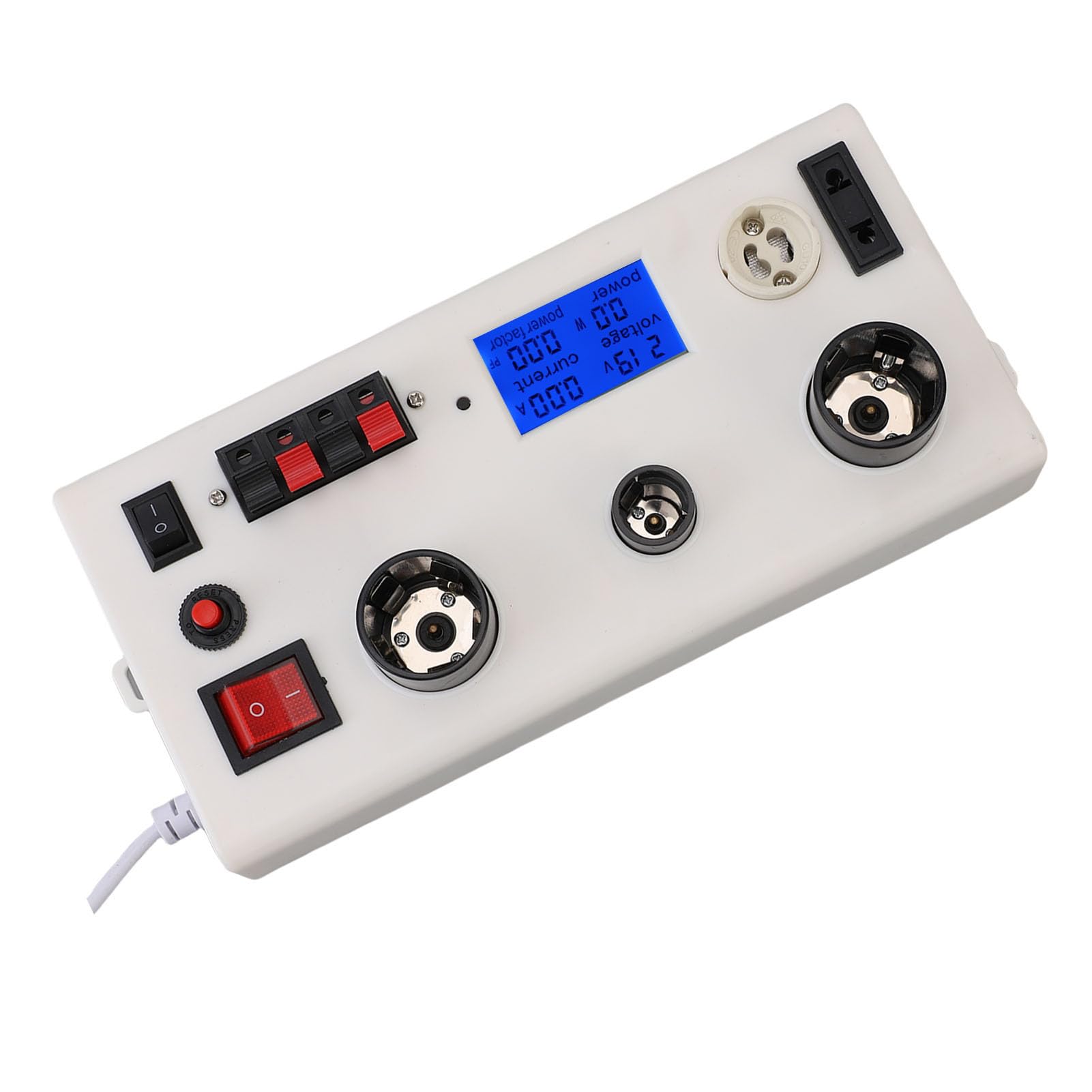 SEAFRONT Tester di Potenza della Lampadina a LED Tester di Potenza di Tensione di Corrente Multifunzionale PF con Doppio Interruttore di Controllo per E27 E14 GU10 Test Presa (Spina UE 85-265 V)