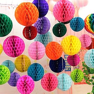 YQ-BEST 12 Mixed Size (6",8",10") Tissue Paper Honeycomb Balls for Wedding Birthday Festival Party Home Decoration - Assorted Colors (12pcs)