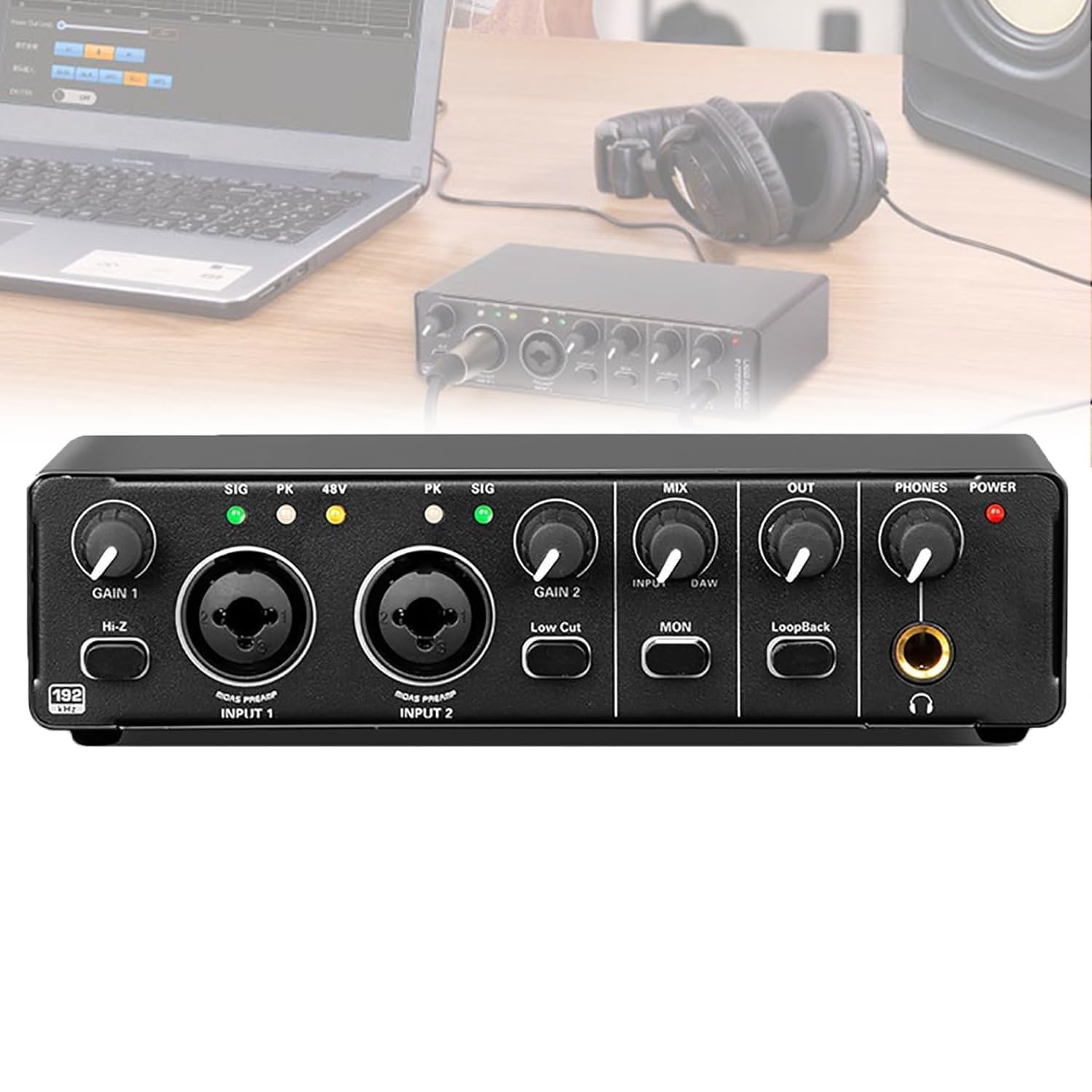 Interfaz de audio de 24 bits, 192 kHz, preamplificador de micrófono con tarjeta de sonido integrada para grabación y transmisión en vivo