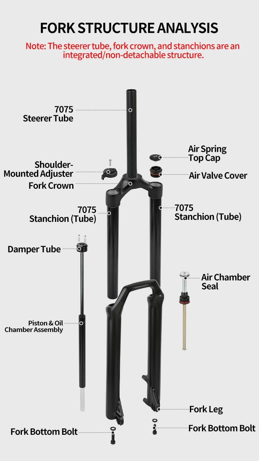 Horquilla de suspensión para Bicicleta de montaña de 27,5/29 Pulgadas, Recorrido de Aire de 120 mm, Freno de Disco Delantero Recto de 1-1/8", Cierre rápido de 9 * 100 mm, Bloqueo m