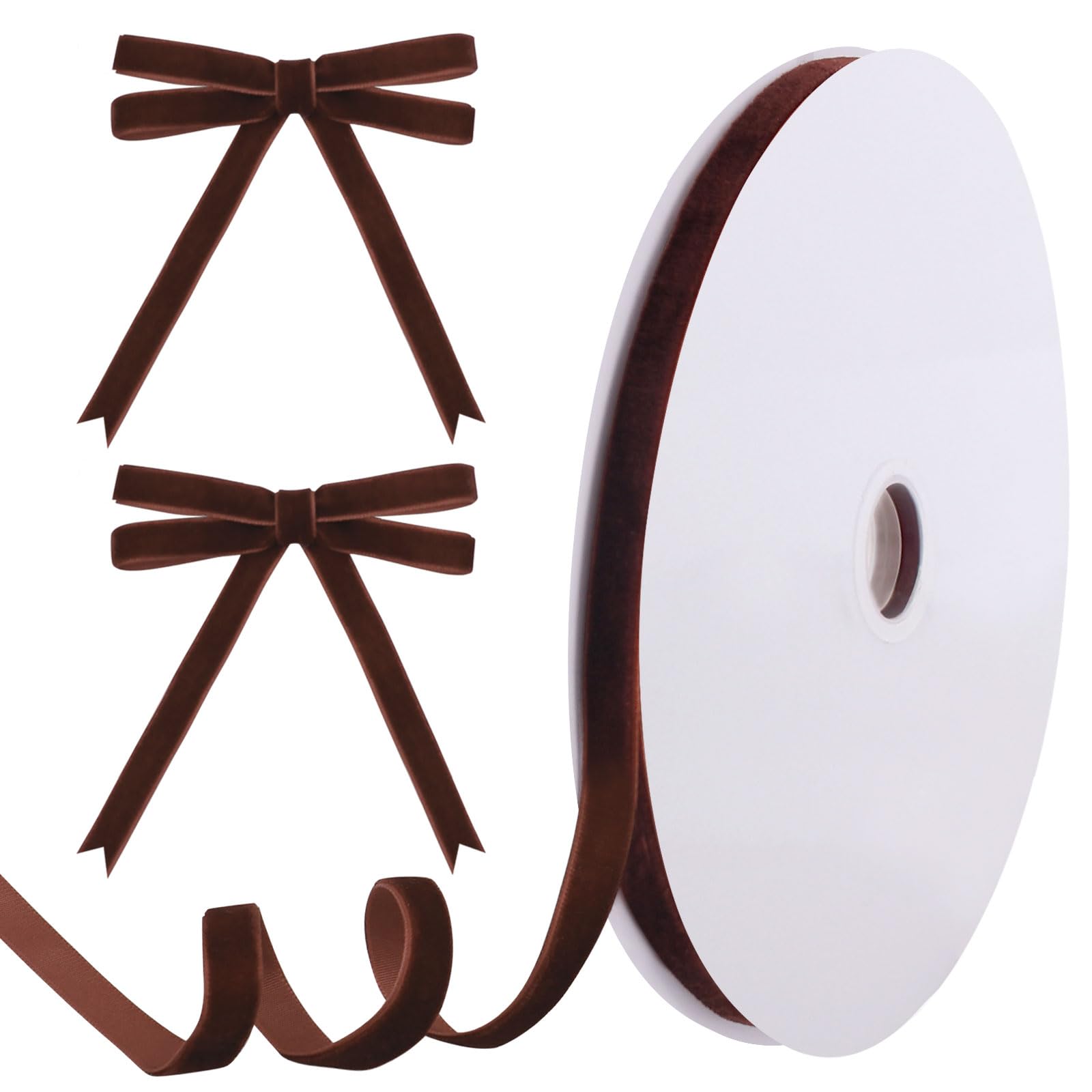 Tsorode 25 Yards Brown Velvet Ribbon for Christmas Tree, 3/8 Inch