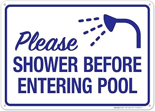 Please Shower Before Entering Pool with Graphic Sign, 10x14 Inches, Rust Free .040 Aluminum, Fade Resistant, Made in USA