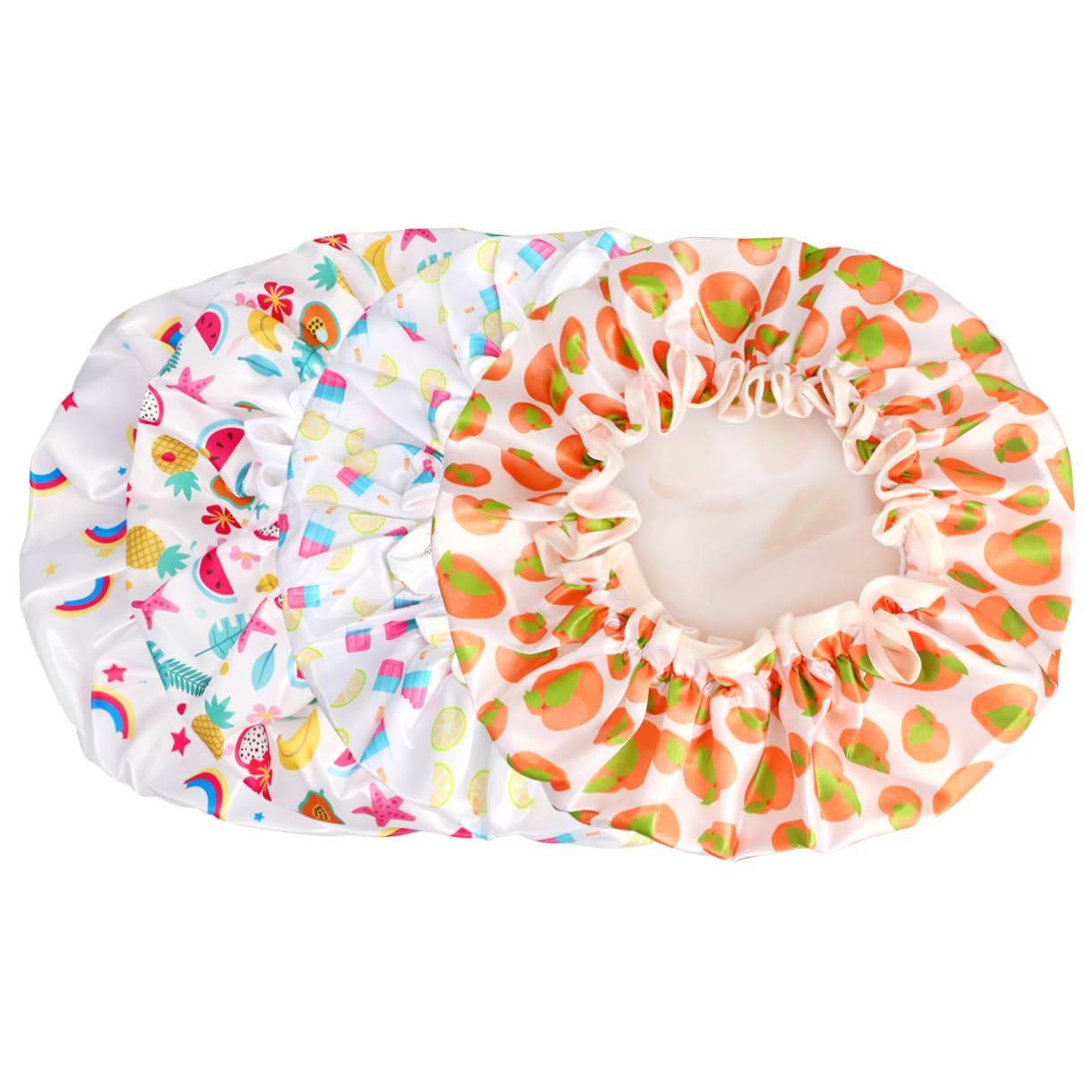 Housoutil 12pezzi Cuffie Da Impermeabili Satin Per Donne Cappelli Da Notte Stile Stampa Doppio Per Bagno e Bellezza