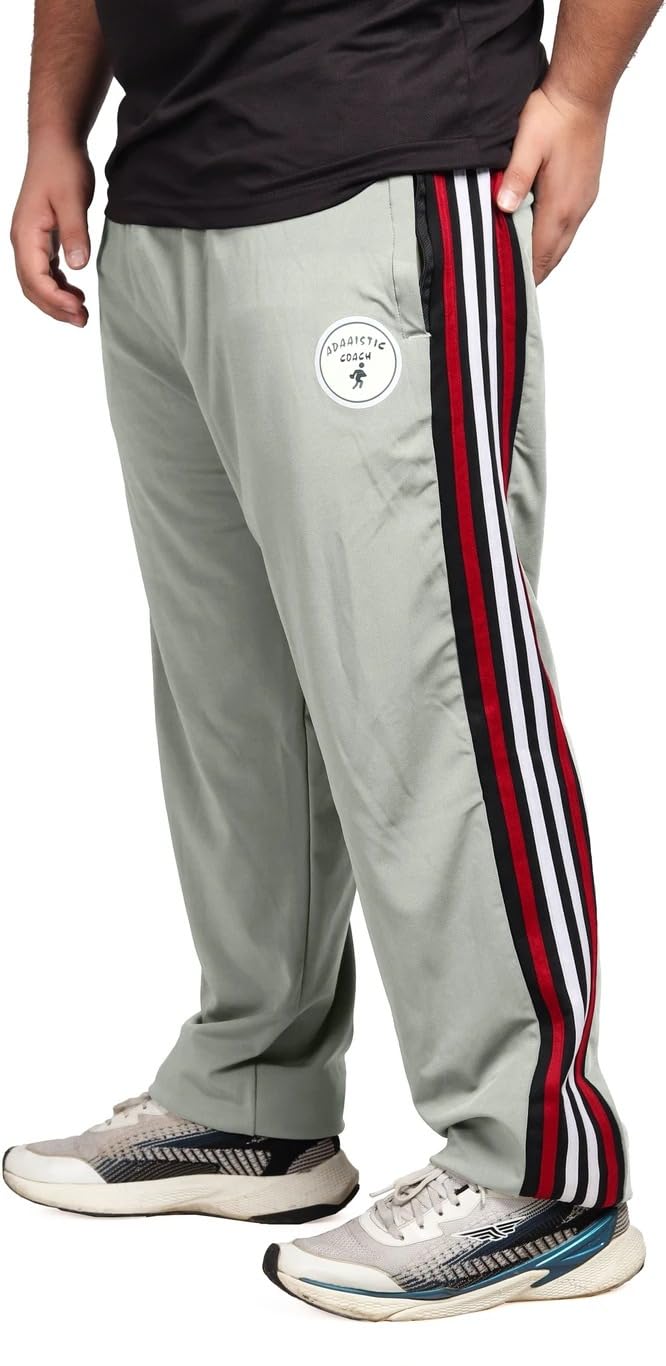 Men’s Sports Track Pants | Regular Fit Polyester Gym Lower with Triple Side Stripe | Athletic Running & Workout Trackpant | Elastic Waist Casual Activewear (Sage Green)-image-22