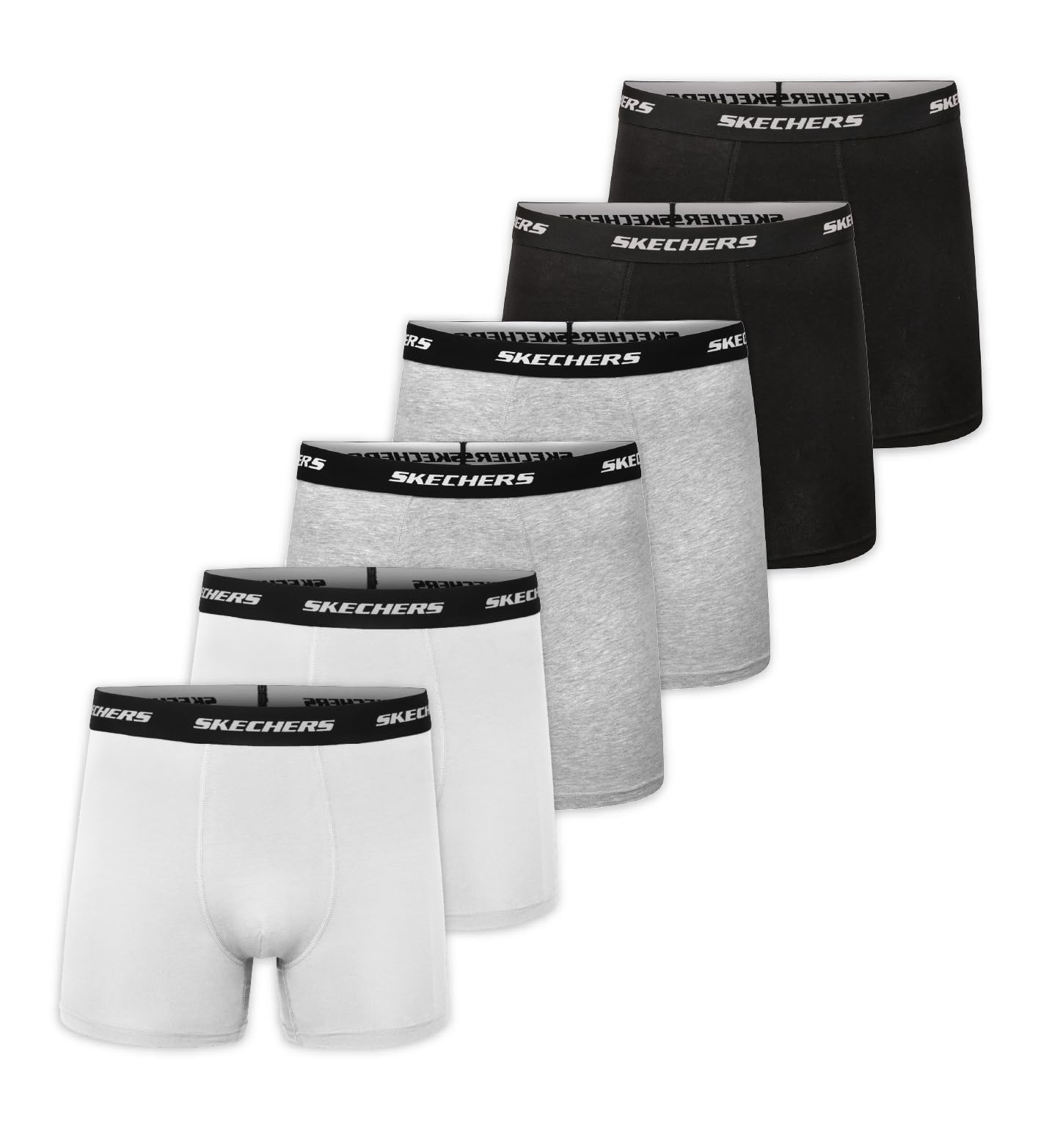 Skechers Mens Underwear Boxer Briefs 6-Pack Contoured Pouch Moisture Wicking No Ride Comfort Breathable Cotton