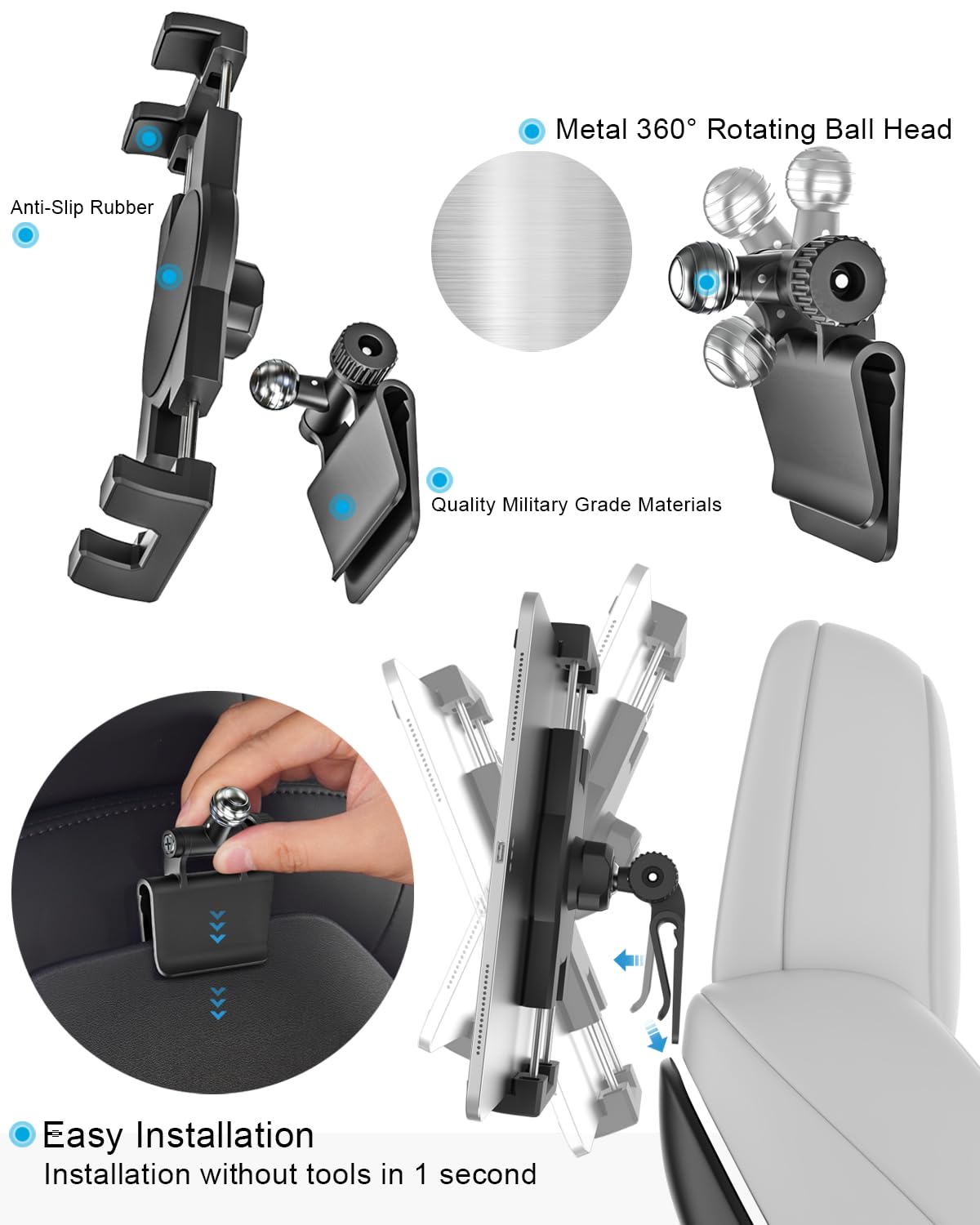 Support Tablette Pour Tesla Model 3/Y - Rotation 360° - Pour IPad, Smartphone - Siège Arrière