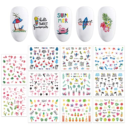 Wokoto 2000+ Pieces 44 Sheets Flower Nail Art Stickers For Acrylic Nails Summer Beach Nail Stickers Flamingo Palm Tree Nail Decals Self Adhesive Flower Nail Stickers 3D Flowers Stickers For Nails #TOP3