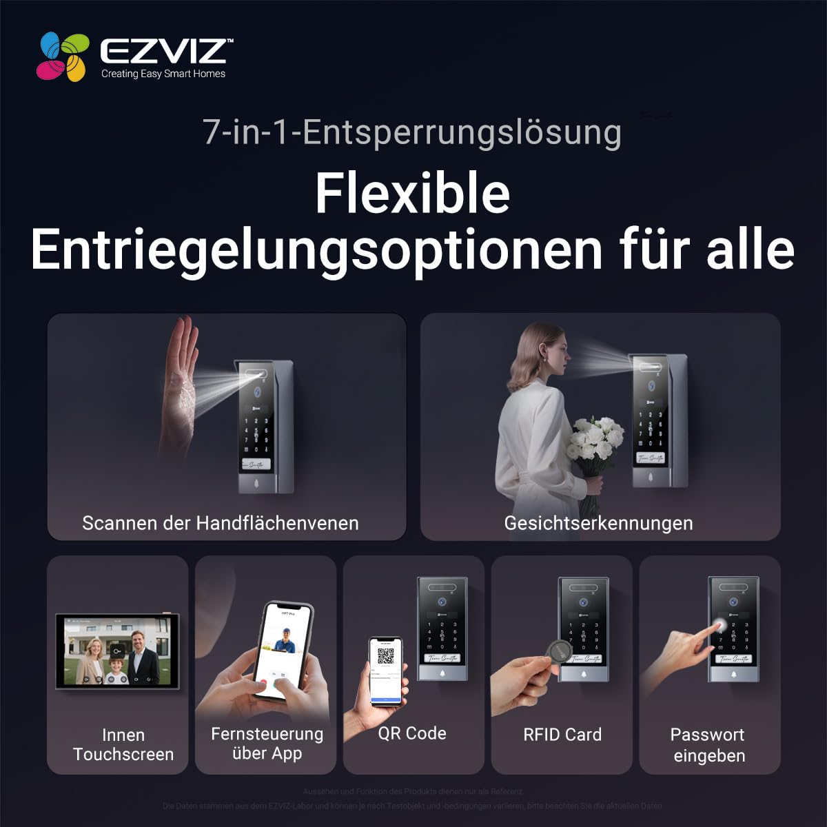 EZVIZ 4K Video-Türsprechanlage, 8 Zoll (20,3 cm) Touchscreen, Handflächen-/Gesichtserkennung, Unlock aus der Ferne, 2 Kabel, menschliche Erkennung, RFID-Option, wasserdicht, Dual-Band-WLAN, HP7 Pro | 7-in-1 Zutrittskontrolle mit Gesichts- & Handflächenerk